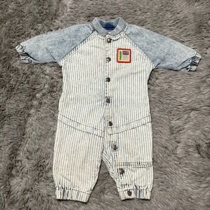 Vintage Little Levi's Denim One Piece Light Wash Stripes Toddler 18 Months